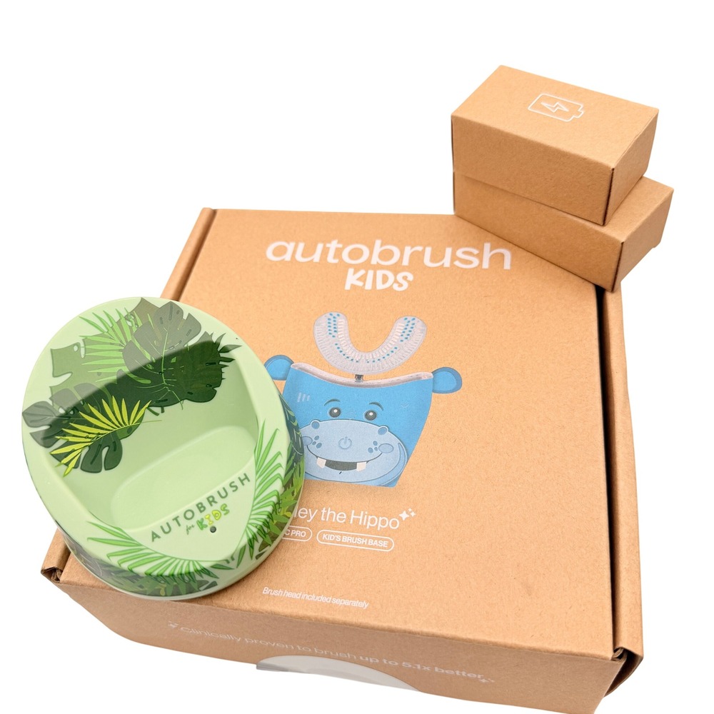 Autobrush Kids Charging Base Harley the Hippo Sonic Pro Green Leaf Print